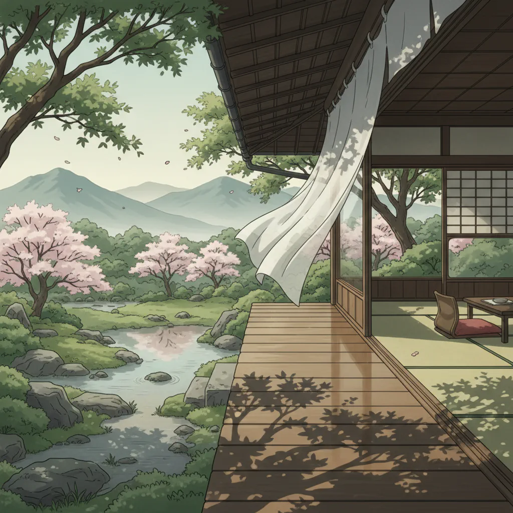 やわらかな春の光を浴びた縁側の情景