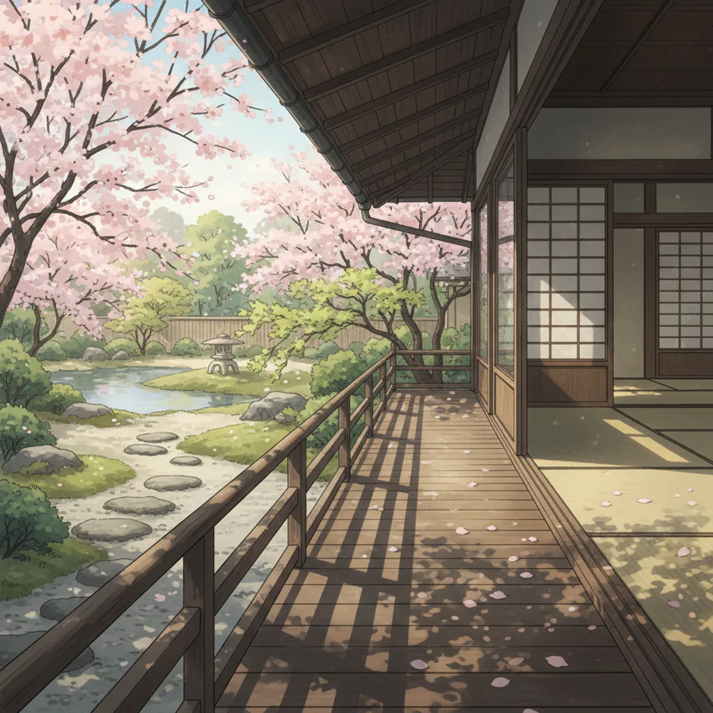 縁側に差し込む柔らかな春の光