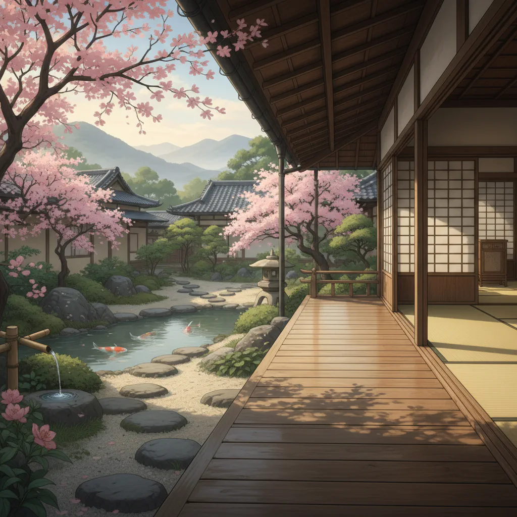 縁側に差し込む柔らかな光が春の気配を伝える情景