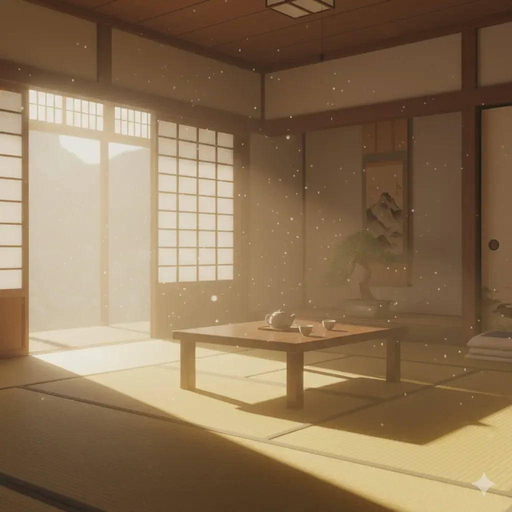 夜明けの座敷を満たす淡い光