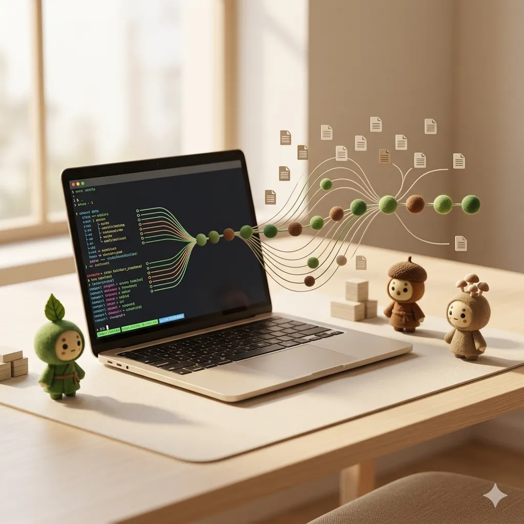 散らばった作業が一本の流れに整理されるイメージ